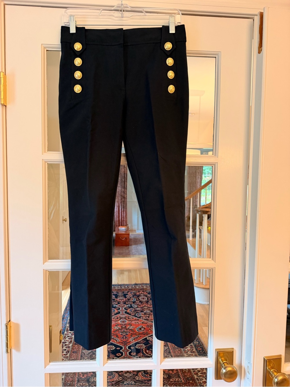 10 Crosby Derek Lam Black Sailor-Button Crop Pants with Gold Buttons